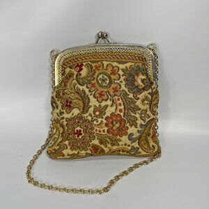 Vintage 1960's Italian Needlepoint Floral Paisley Handbag Embroidered Mini Purse